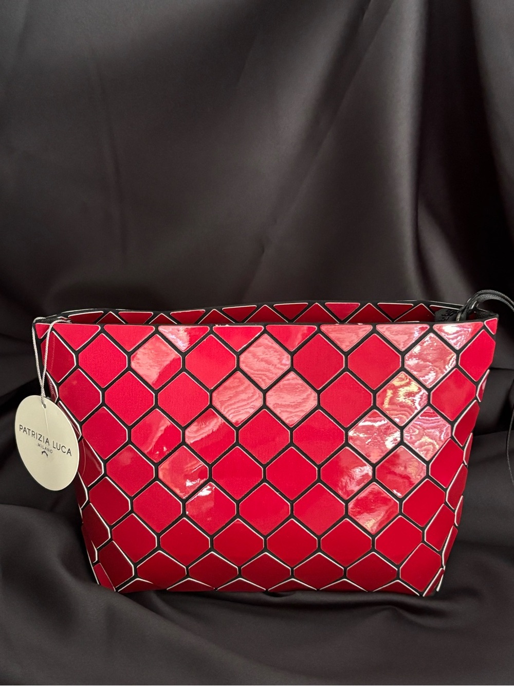 Patrizia Luca Milano Red Geometric Patent Wristlet Pouch